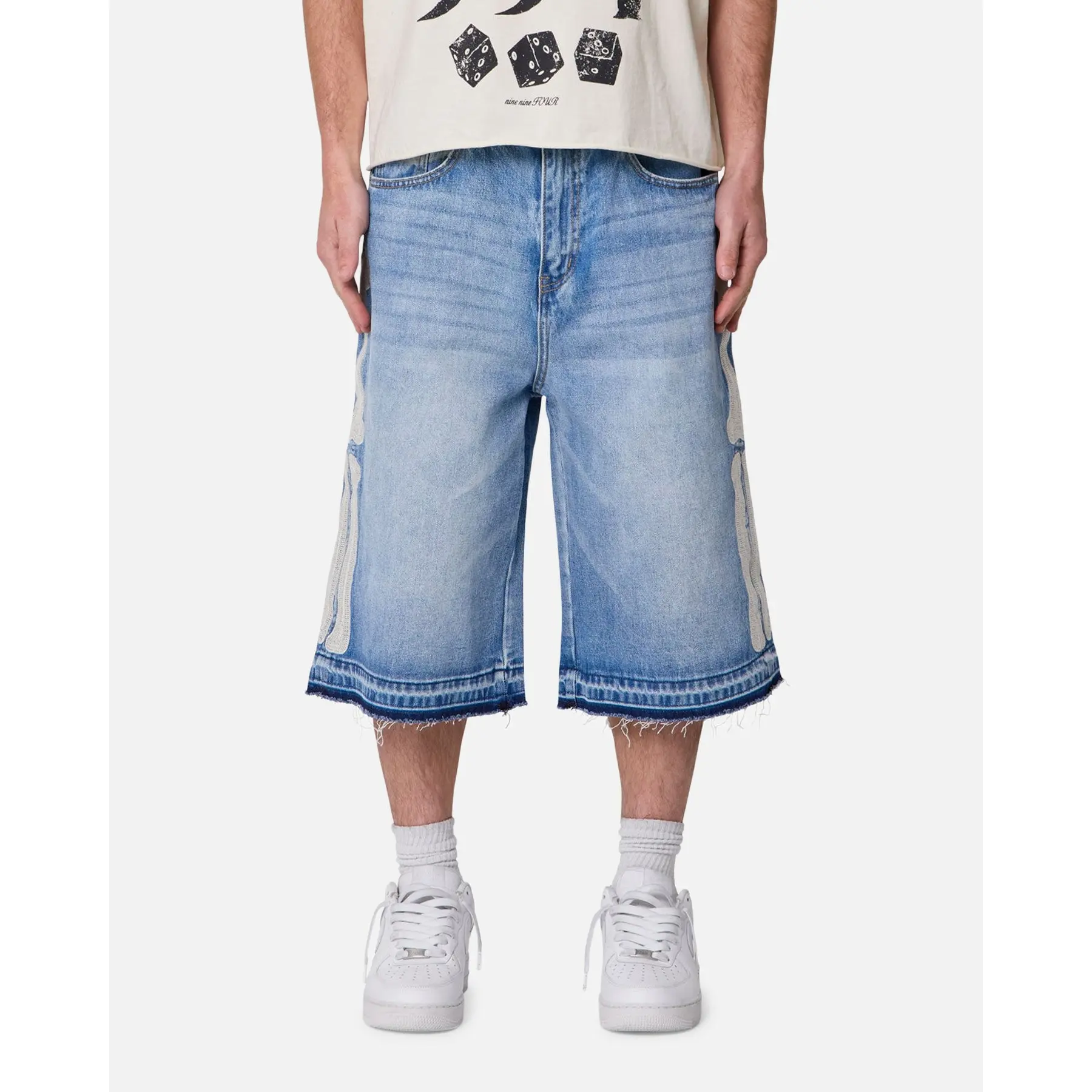 MNML Ultra Baggy Bone Denim Shorts Blue