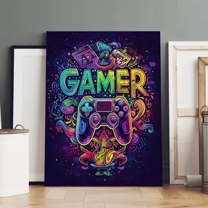 1 Count wooden frame canvas, cool gamer poster, game room decoration, fashion art corridor office mural, exquisite poster home decoration, Ideal gift, HD, waterproof art