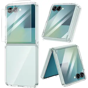 for Samsung Galaxy Z Flip 7 Case with Screen Protector, TPU Crystal Anti-Yellow & Ultra Slim Wireless Charging Spray Paint Bumper Protective Phone Cover for Flip 7(Not for 7FE) -Full Clear