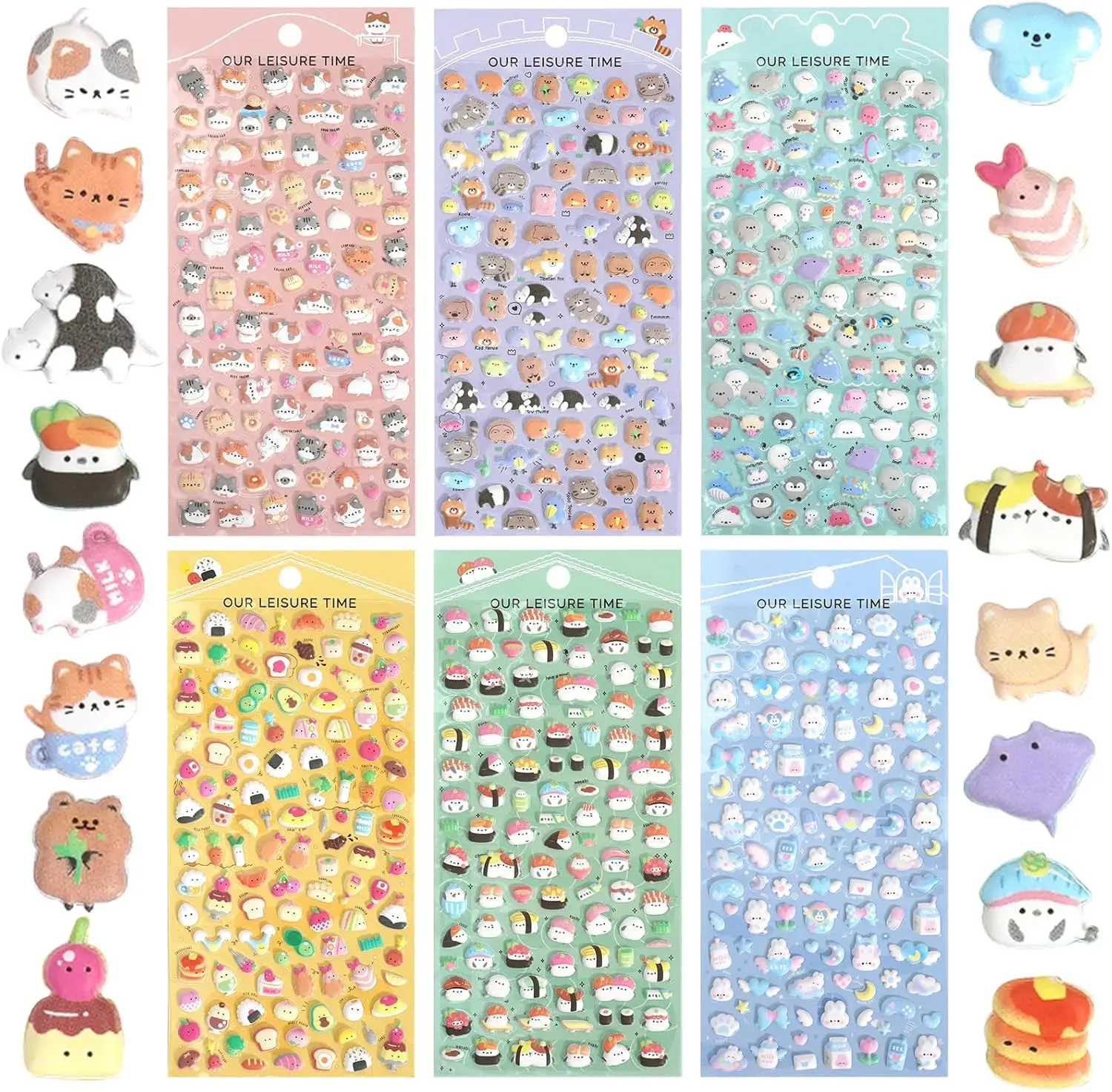 600+ Mini Puffy Stickers - Cute Tiny Small 3D Puff Sticker for Kids,Girls,Adults - Japanese Micro Sticker for Rewards,Phone Case,Album-Includes Little Animals,Cats,Food & More,6 Sheets