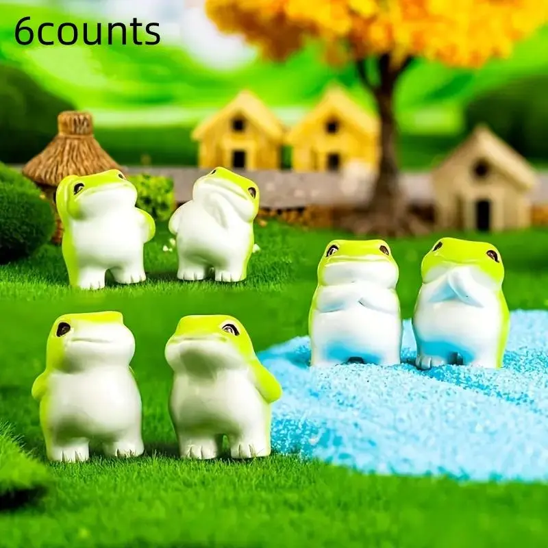 Frog Design Decoration, Decorations and Ornaments, 6 Counts/set Mini Resin Frog Ornament, Decorative Figurines, Micro Landscape Decoration, Desktop Decoration for Home Office Car School, Home Decor Ornaments, Resin Animal Sculptures