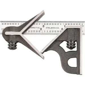 Starrett 3 Piece, 4" Combination Square Set 1/16, 1/32, 1/64 & 1/8" (4R) Graduation, Steel Blade, Cast Iron Center & Square Head 56361