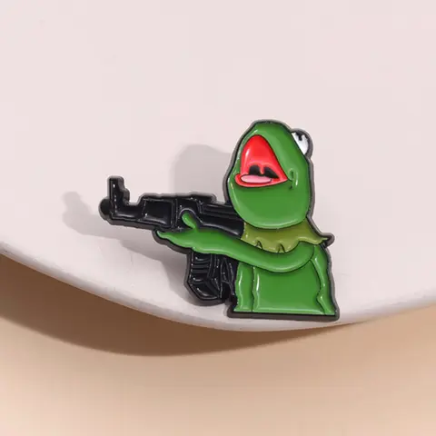 Funny Frog Gun Brooch Pin, Cartoon Humor Badge, Zinc Alloy Enamel Craft, Metal Lapel Pin, Trendy Irony Accessory, Backpack Hat Decoration
