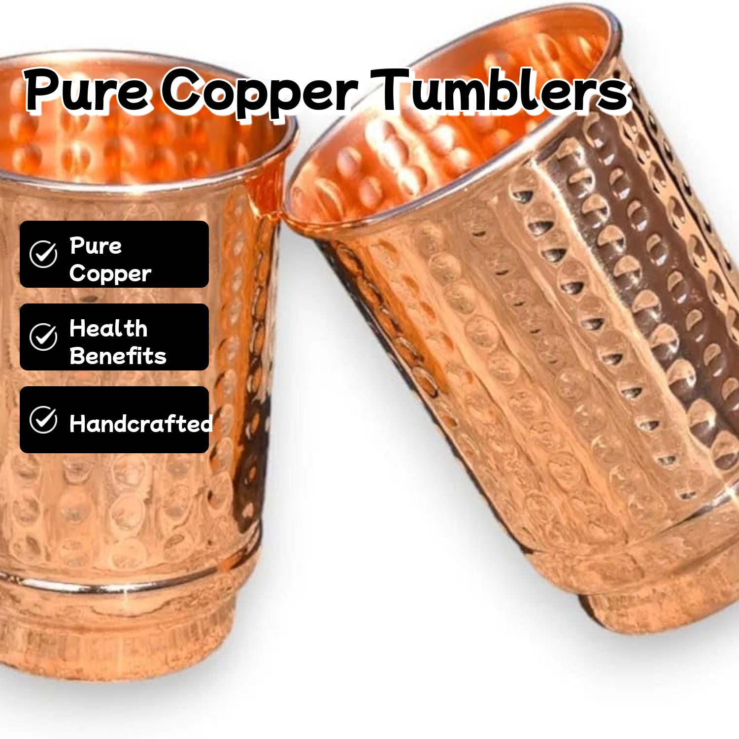 Pure Copper Tumblers Set of 2 – 12 oz Hammered Moscow Mule Mugs for Daily Hydration & Cocktail Parties | Handcrafted Copper Cups for Beverages | Ideal Gift Set