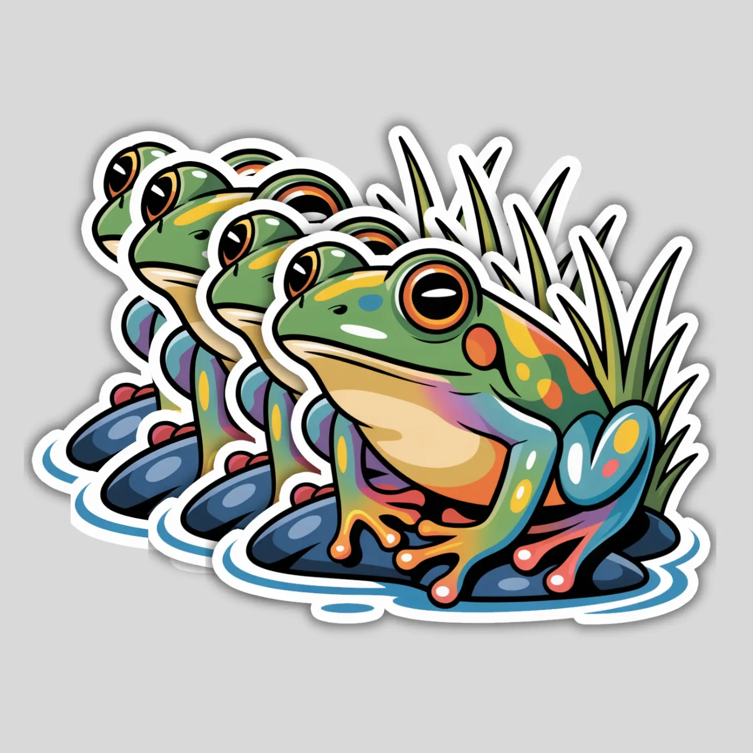 4 Pack Frog Stickers – Tree Frog & Pond Creature Vinyl Decals for Laptop, Bottle, Car, Tumbler – Gift for Frog Lovers & Adults