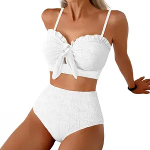 Women's 2026 SummerVibes 2-Piece Seashell Stitch Tankini Outfit, Knotted Front, Ruffle Trim, Tummy Control, Quick Dry, Breathable, Multi-Size Bathing Suit, Stylish Comfortable Women Swimsuits for 2026 Swimwear