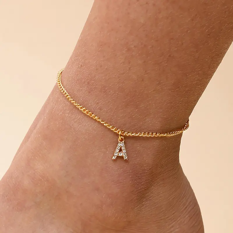 Fashion Rhinestone Letter Detail Anklet for Women & Girls, Jewelry for Party, Daily Clothing Decor, Trendy All-match & Exquisite Jewelry, Fashion Jewelry Accessories for Birthday Gift, Copper Anklet, Fashionable Jewelry Accessories, Fashionable Accessory