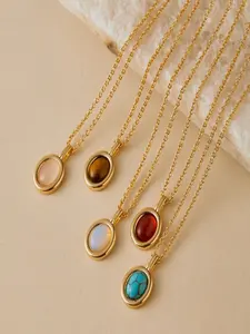 Elegant Agate Tiger Eye Stone Pendant Design Necklace, Unique Simple Women's Jewelry, Casual Daily Wear, All Seasons