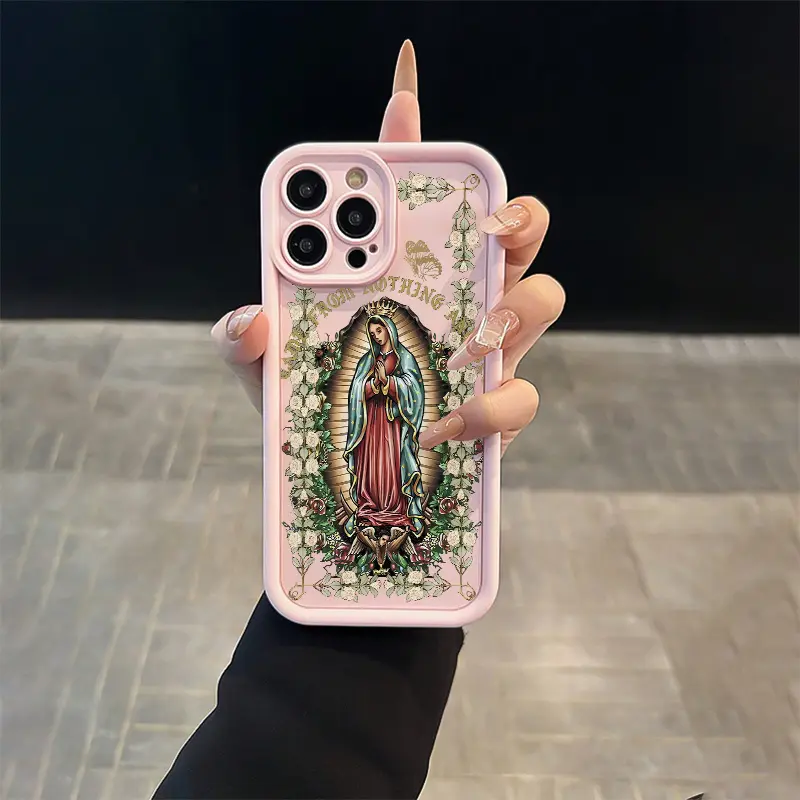 Pink Virgin Mary Wreath TPU+PC Dual-Layer Cellphone Case - Durable, Shockproof, Anti-Drop Protective Shell for Everyday Users, Precision All-Inclusive Design with Cutouts for iPhone 11,12,13,14,15,16,17 Pro Max, Air, Plus Mobile Phone Accessories, Handhel