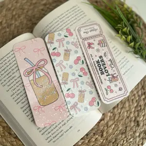 Holographic Iced Coffee Girly Bookmark Bundle - Adorable Bookmarks for Book Lovers with Cherries and Bow Design