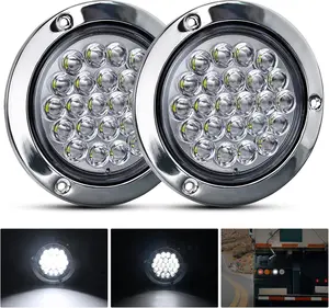 Nilight 4” Round Trailer Tail Light 2PCS 24LED White Stainless Steel Chrome Bezel Waterproof Backup Reverse Tail Lights for Truck Van Lorry Camper Boat