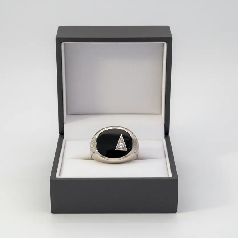 14K White Gold Onyx Men's Diamond Ring - 0.05ct