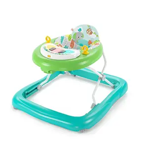 Bright Starts Tiny Trek 2-in-1 Baby Activity Walker with -Toy Station, Adjustable Height and Easy-Fold Frame, Jungle Vines Age 6 Months+