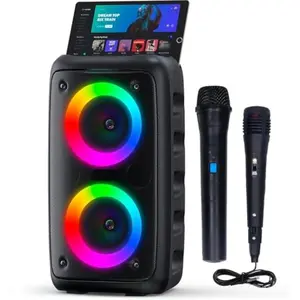 Kids Adults Karaoke Machine, Portable Bluetooth Speaker with Wireless + Wired Mic, Rechargeable DJ PA System TF Card AUX TWS Rec for Party Birthday
