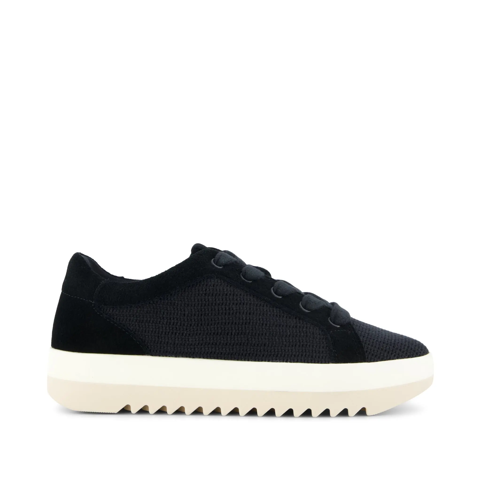 Womens Rea Lace-Up Platform Sneaker Black Mesh and Suede