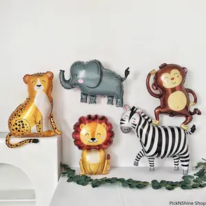 New Cartoon Animal Theme Foil Balloons, Jungle Safari Forest Lion Rabbit Elephant Giraffe Balloons, Kids Birthday Party Decoration Supplies