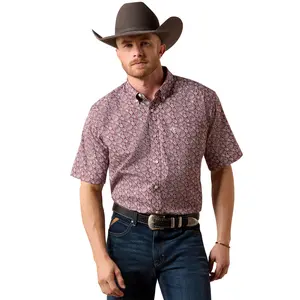 Ariat Men's Wrinkle Free Wadell Red Mahogany Paisley Print Classic Fit Shirt 10073698