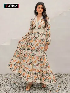 Women's Boho Floral Embroidered Lace V Neck Long Sleeve Elegant Dress, Fall Winter Casual Vacation Beach