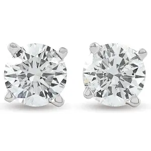 3 Carat TW Natural Round Diamond Studs 14k White Gold