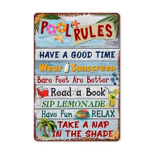 Pool Rules Sign, Pool Metal Sign for Pool Backyard Decorations, Home Patio Decor Wall Porch Hanging, Summer Sign Swimming Pool Decorative Metal Sign  fashion 8*12in