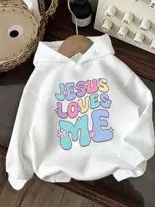 Girls' Spring & Fall Fashion Hoodie, Creative Just Love Me Letter Print, Casual Comfortable Long Sleeve Pullover Sweatshirt, Cute Sweatshirt
