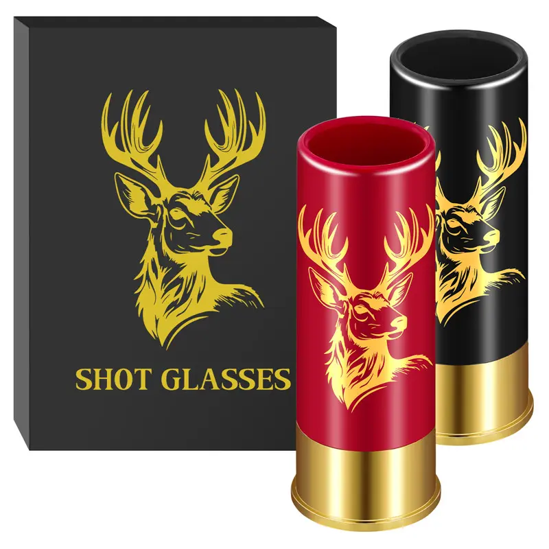 2pcs/set Deer Head Pattern Plastic Cocktail Glasses Shot Glasses Drinkware, 45ML 12GA Small Bullet Shot Cups for Whiskey Tequila Vodka Liquor ,Ideal for Kitchen Dining Bar Party, Perfect Christmas Gift for Family Friends Shot Glass Boxsets