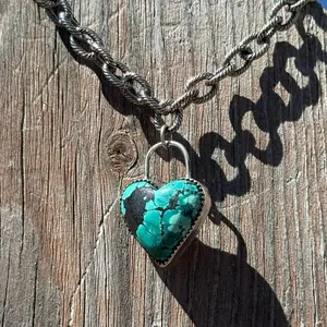 Turquoise Locket Bracelet with Heart-Shaped Gemstone and Braided Chain Design for Women