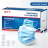 GTT Individually Wrapped Blue Non-Woven Disposable Adult Protective Mask (50-Pack) - 3-Layer Soft Breathable, Water-Resistant Dust Cover with Comfortable Ear Loops, Classic Design, 100% Latex-Free, Convenient Pull-Out Storage Box for School, Airplane Use