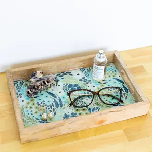 Serving Tray | Mango Wood & Acrylic | Floral Home Goods & Decor