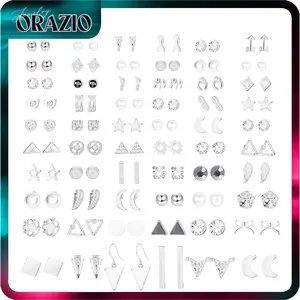 ORAZIO 60 Pairs Gold Stud Earrings Set for Women Multipack Trendy Hypoallergenic Cubic Zirconia Multiple Piercings Earrings Packs Gold Earrings for Women Jewelry Gift