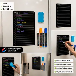 Black Dry Erase Planner Boards Set, Including Daily/weekly/monthly Magnetic Calendar Boards & 3 Colored Marker for Refrigerator, Monthly Weekly Daily Organizer Set