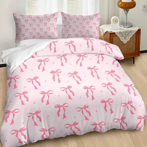 Pink Bowknot Printed 2/3pcs Duvet Cover Set, Decorative Duvet Cover, Sweet, Gentle, Features A Simple Style, Soft Comfortable, Including 1 or 2 Pillowcases (No Pillow Core)