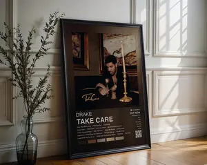 Drake Take Care Album Framed Poster, Hip Hop Music Wall Art Print, Rap Album Room Decor