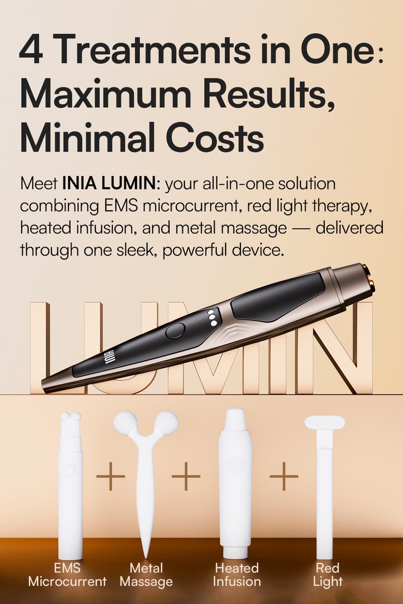 INIA LUMIN 4-in-1 Eye Skincare Wand – 3 Mins a Day for Fewer Lines in 14 Days & Less Puffiness in 21, FDA-Cleared, Spa-Level Results at a Fraction of the Price, Lift & Brighten Eyes in Just Weeks