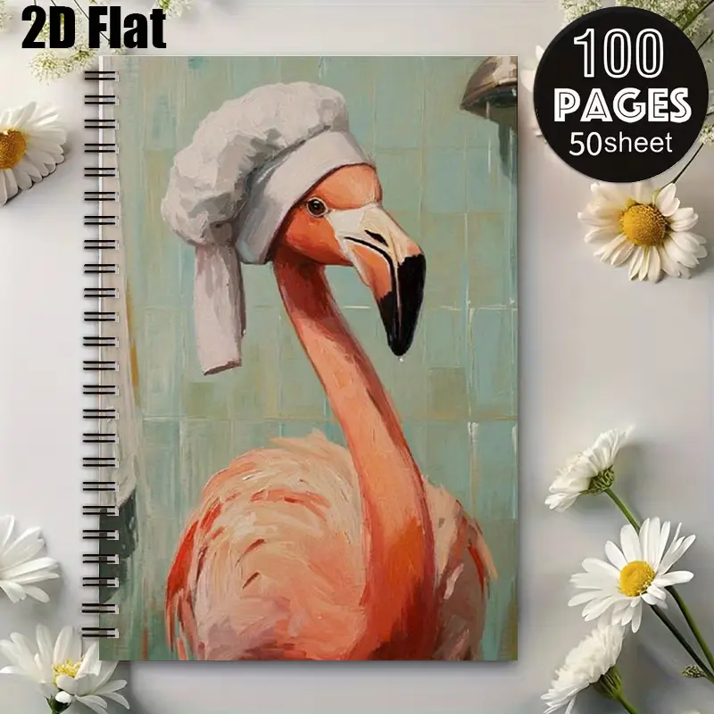 1 Spiral Coil Notebook 5.7x8.26 inch, Flamingo Chef Design, Durable Binding, Kitchen Cooking Journal, Daily Recipe Notes, Foodie Gift for Christmas, Birthday, Housewarming, Culinary Enthusiasts [2D] Flat