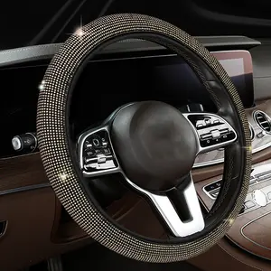 Bling Velvet Steering Wheel Cover with Sparkly Crystal Glitter Rhinestones Universal Fit 14"1/2-15" Diamond Car Wheel Protector for Suvs,Vans,Sedans,Car,Trucks