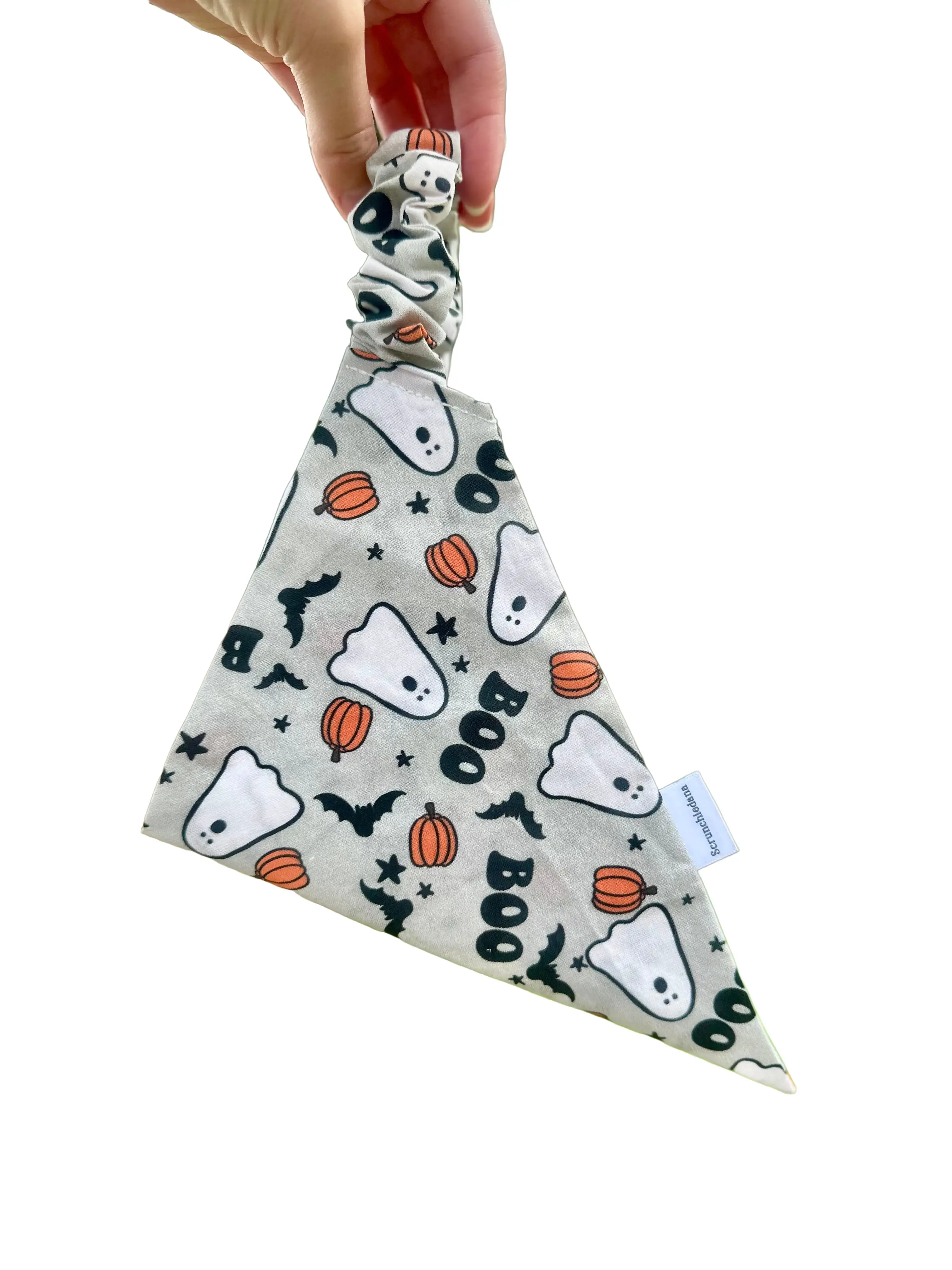 Boos & Bats Scrunchiedana®, dog scrunchie, elastic dog bandana, user friendly dog bandana, dog accessory, slip on dog bandana, stretchy, fashionable