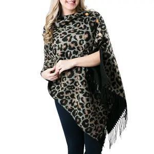 Fashion Culture Women's Cozy Fabric Reversible Leopard Print Multi-Wear Poncho - 1 Size, Holiday-Ready, Wrap, Cape, One Size