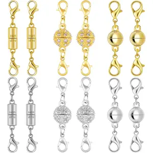 Magnetic Jewelry Clasps, Crystal Ball Connectors with Lobster Clasps, Magnetic Necklace Clasps and Closures Easy-to-Use for Jewelry Closures (12pcs Golden Silvery)