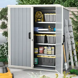 【2 Packages ship separately】Aoxun Outdoor Storage Shed 5 x 3FT, Resin Shed with Floor and Lockable Door, Plastic Shed for Bike, Garbage Can, Tool, Accessories, Lawn, Garden - Gray