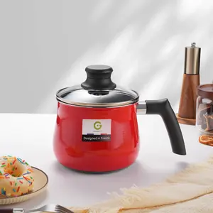 5.5 Inch Ceramic Enameled Steel Mini Deep Fryer Pot with Strainer Basket 2.3 QT Small Saucepan Induction Compatible for Fries & Baby Food