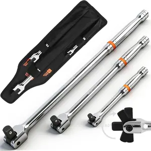 3-Piece Breaker Bar Set with 180° Rotatable Head, 1/4'', 3/8'' and 1/2'' Drive, Heavy Duty Breaker Bars with Chrome Vanadium Steel 6'', 10'', 15'' Length