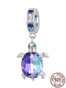 925 Sterling Silver Cute Turtle Design Pendant, Artificial Zircon Decor Pendant for Women & Girls, Fashion DIY Jewelry Accessories for Bracelet & Necklace, Charm Necklace