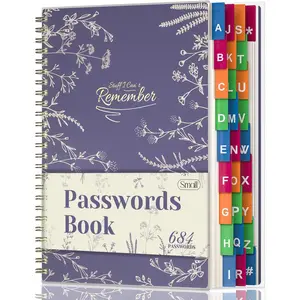 Password Book with Colorful Alphabetical Tabs, Spiral Password Keeper Book for Seniors, (Lavender )