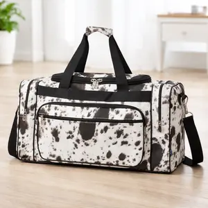 Black Cowhide Canvas 20" Duffle Bag Oversized Waterproof