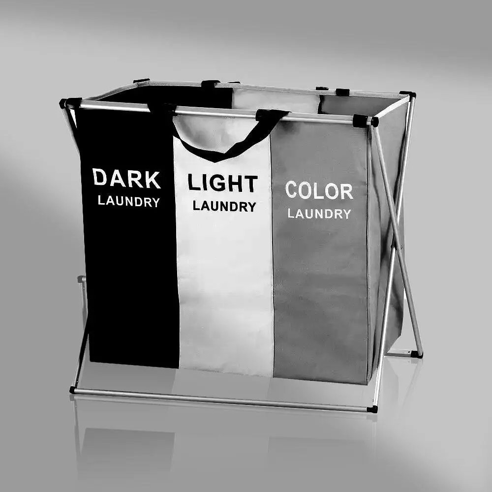 3-Section Foldable Laundry Sorter Basket,  Dark/Light/Color Separate, Waterproof Oxford Bags, for Home & Dormitory Washing Clothes Storage Organiser