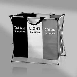 3-Section Foldable Laundry Sorter Basket,  Dark/Light/Color Separate, Waterproof Oxford Bags, for Home & Dormitory Washing Clothes Storage Organiser