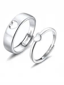 Promise Ring Set for Couples – Interlocking Hollow & Raised Heart Design (His & Hers)， Adjustable Matching Promise Rings， Meaningful Graduation Engagement Anniversary Gift