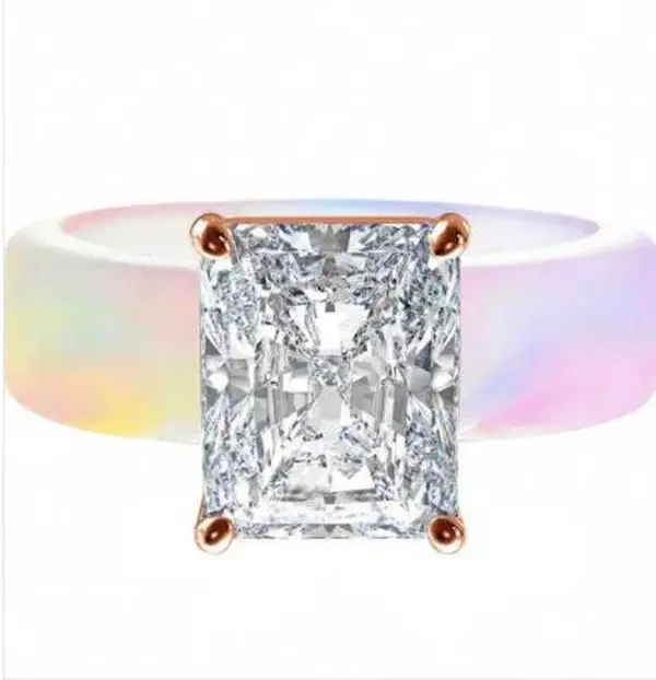 Silicone Ring for Women,Emerald Cut CZ heart-shaped white zirconia