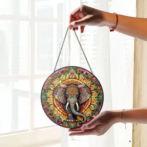 Elephant Stained Glass SunCatcher Elephant Mandala Light Catcher Window Hanging Home Decor Gift
